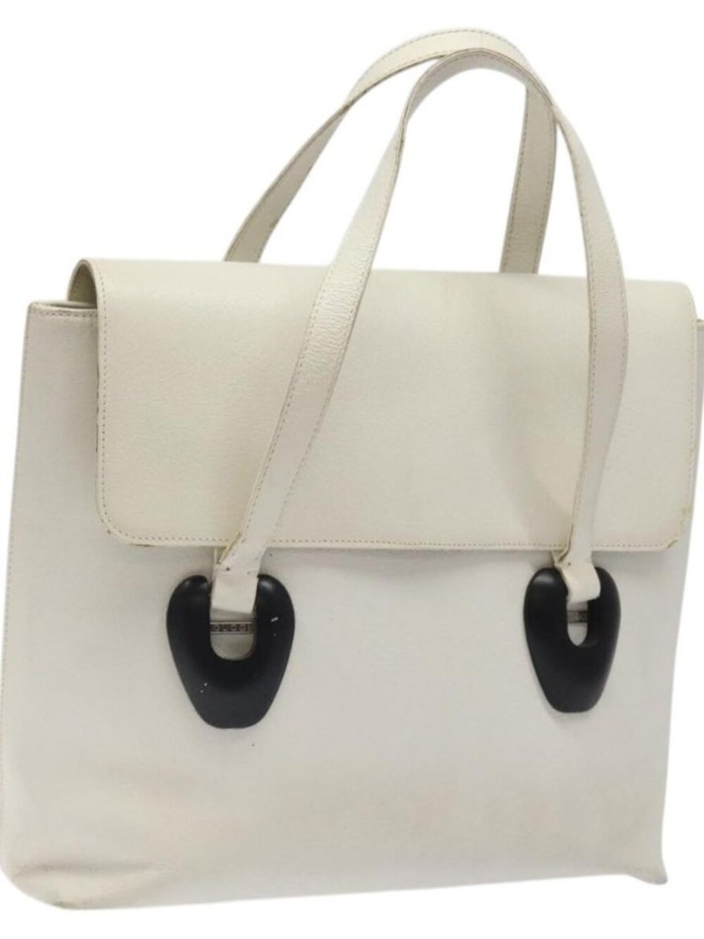 GUCCI Tote Bag Leather White Silver Auth 123894